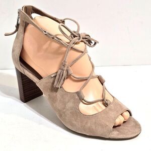 Lauren Ralph Lauren Hasel Boho Sandals 7.5B Lace Up Peep Toe Heel Sheep Leather